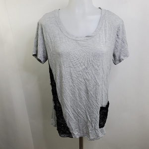 LOGO Lori Goldstein‎ Lace Detail Top S Gray Lace Po